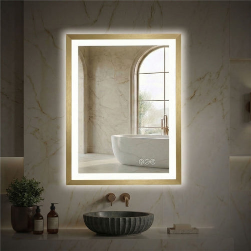 Sleek LED Vanity Mirror – Beveled Edge, 3-Color Dimming, Anti-Fog
