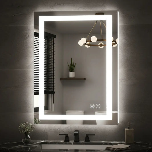 Rectangle LED Bathroom Mirror –Anti-Fog, Front & Backlit, Modern Design