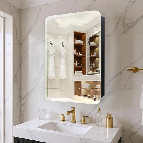 Frameless Bathroom Medicine Cabinet with Mirror - Rectangular Beveled Vanity Mirrors with Tilting Function, with Surface or Recessed Mounting Installation