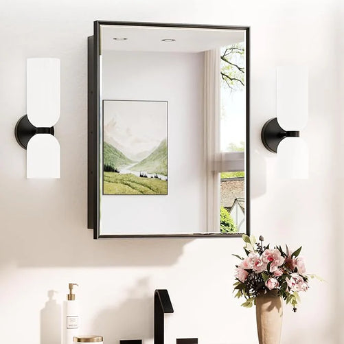 Modern Bathroom Vanity Mirror with Storage – Beveled Metal Frame, Aluminum Alloy Medicine Cabinet with Adjustable Shelves – Ideal for Bathroom, Living room Organization and Stylish Décor