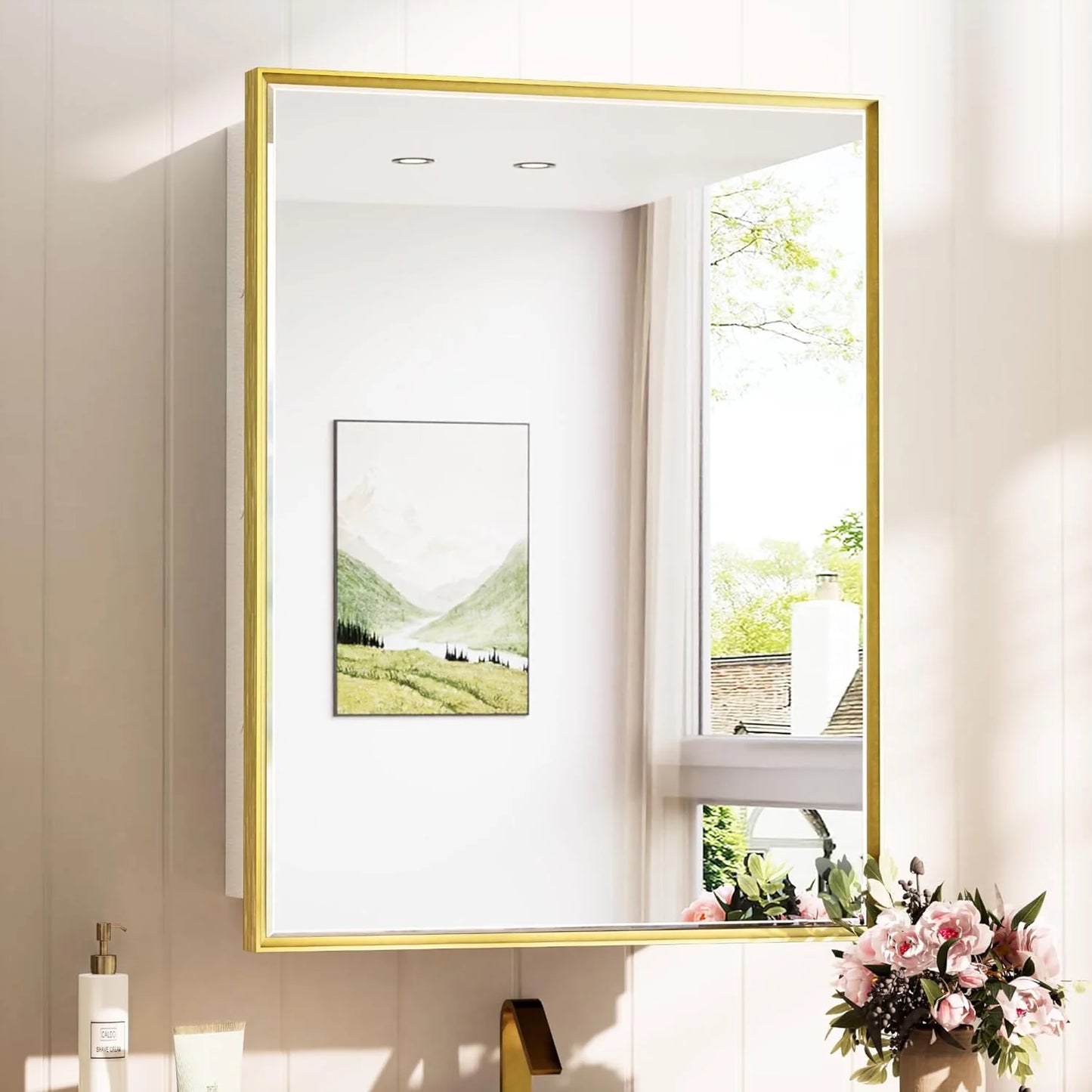 Modern Bathroom Vanity Mirror with Storage – Beveled Metal Frame, Aluminum Alloy Medicine Cabinet with Adjustable Shelves – Ideal for Bathroom, Living room Organization and Stylish Décor