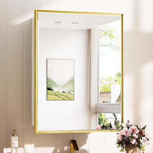 Modern Bathroom Vanity Mirror with Storage – Beveled Metal Frame, Aluminum Alloy Medicine Cabinet with Adjustable Shelves – Ideal for Bathroom, Living room Organization and Stylish Décor