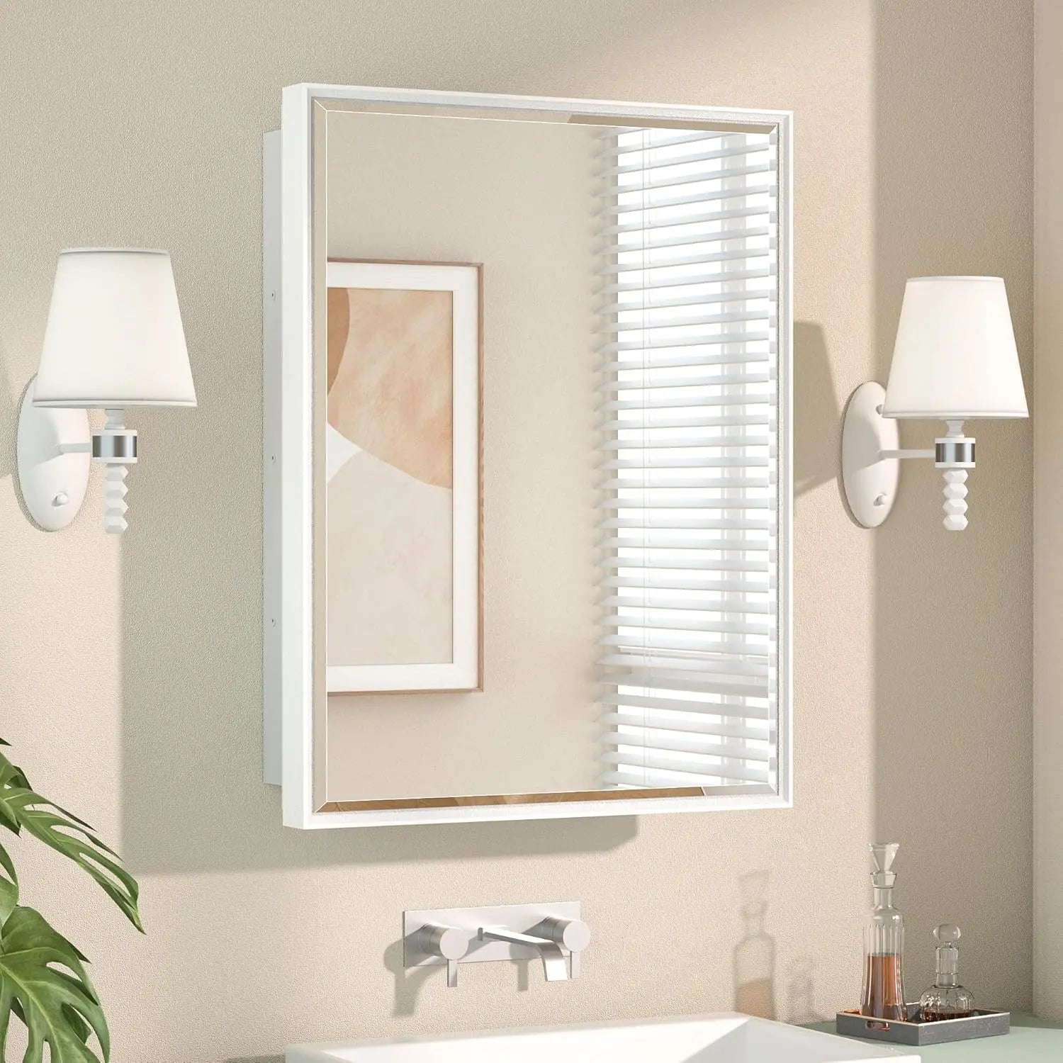 Modern Bathroom Vanity Mirror with Storage – Beveled Metal Frame, Aluminum Alloy Medicine Cabinet with Adjustable Shelves – Ideal for Bathroom, Living room Organization and Stylish Décor
