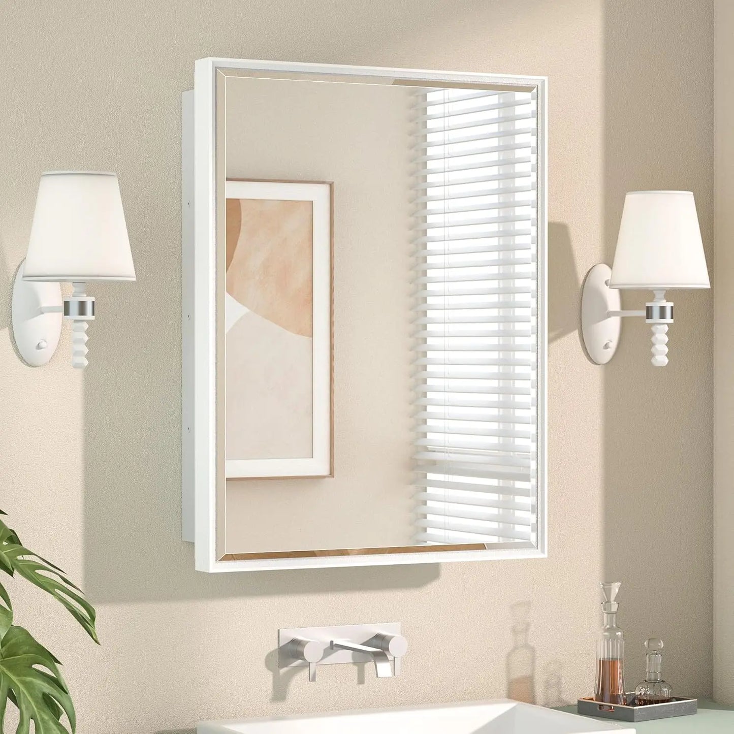 Modern Bathroom Vanity Mirror with Storage – Beveled Metal Frame, Aluminum Alloy Medicine Cabinet with Adjustable Shelves – Ideal for Bathroom, Living room Organization and Stylish Décor