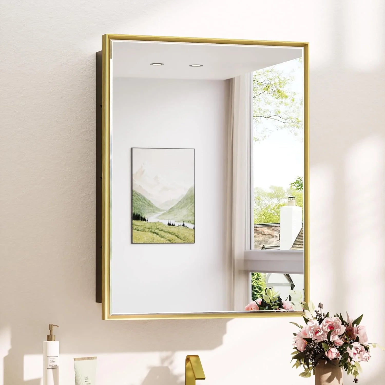 Modern Bathroom Vanity Mirror with Storage – Beveled Metal Frame, Aluminum Alloy Medicine Cabinet with Adjustable Shelves – Ideal for Bathroom, Living room Organization and Stylish Décor