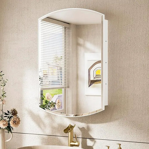 Bathroom Medicine Cabinet with Beveled Mirror – Arched Design, Recessed or Wall-Mounted – Metal Modern Cabinet with Storage – Stylish & Functional Organizer for Bathroom