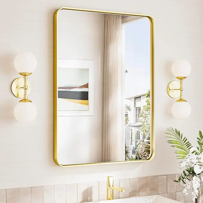 Aluminum Framed Bathroom Vanity Mirror – HD Tempered Glass Wall-Mounted Design, Ideal for Over-the-Sink Use, Supports Horizontal/Vertical Installation for Modern Décor