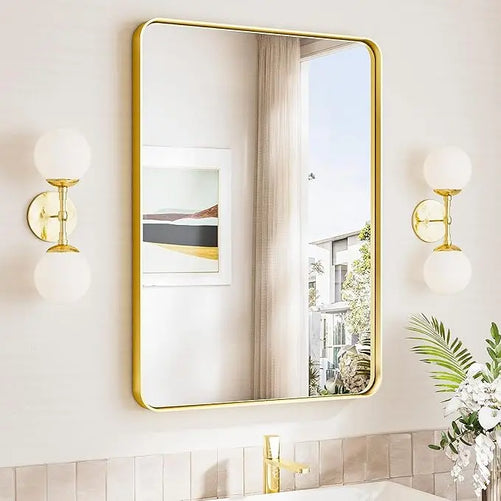 Aluminum Framed Bathroom Vanity Mirror – HD Tempered Glass Wall-Mounted Design, Ideal for Over-the-Sink Use, Supports Horizontal/Vertical Installation for Modern Décor