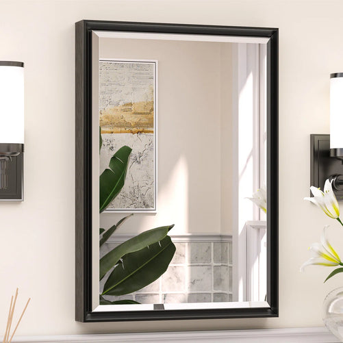 Rectangular Bathroom Vanity Mirror – Framed Wall-Mounted Mirror with Beveled Edge, Decorative Design for Over Sink, Modern Classic Style for Bathroom, Entryway, or Bedroom