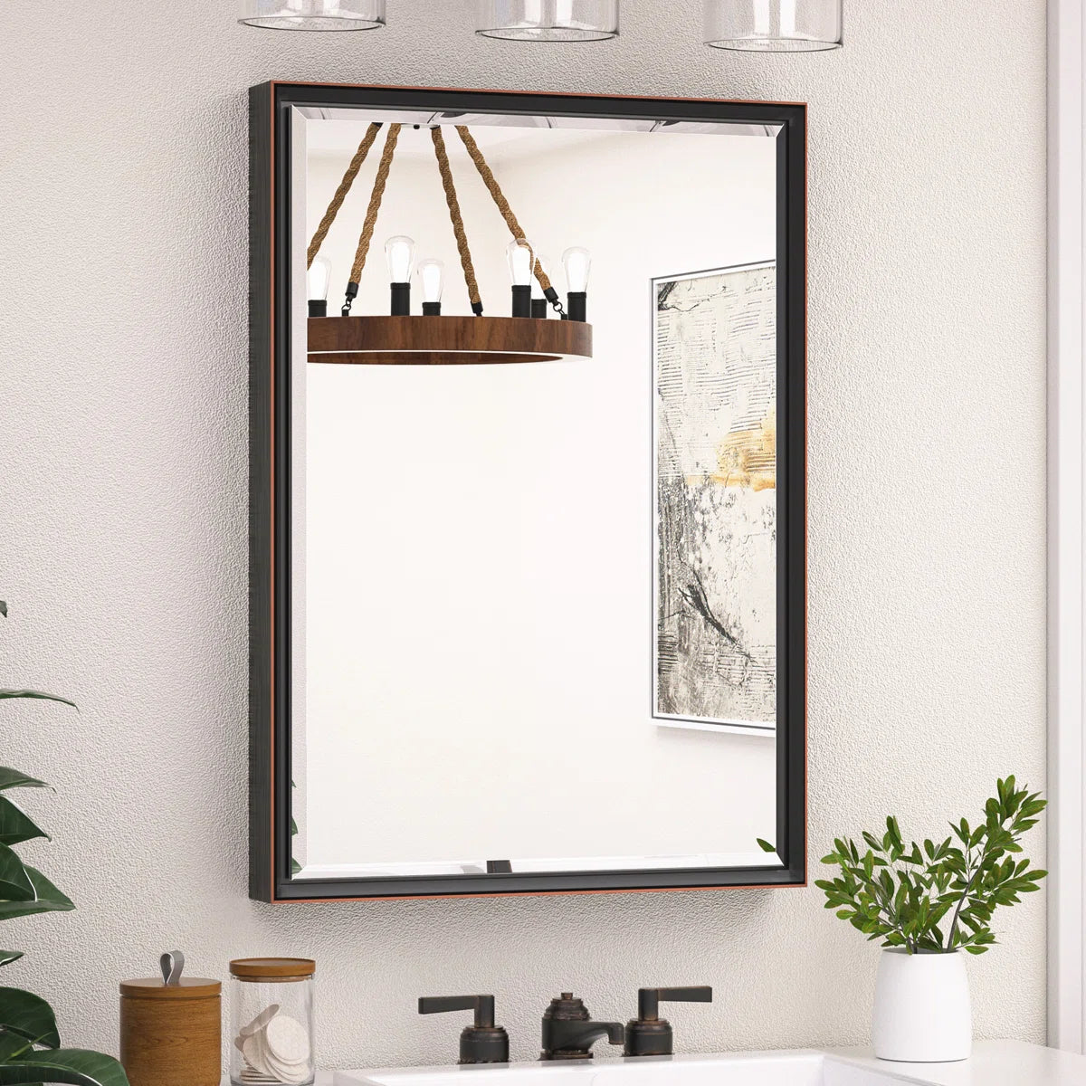 Rectangular Bathroom Vanity Mirror – Framed Wall-Mounted Mirror with Beveled Edge, Decorative Design for Over Sink, Modern Classic Style for Bathroom, Entryway, or Bedroom
