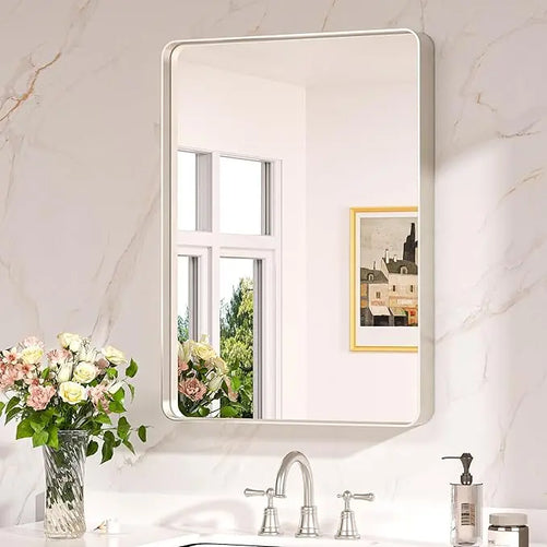 Aluminum Framed Bathroom Vanity Mirror – HD Tempered Glass Wall-Mounted Design, Ideal for Over-the-Sink Use, Supports Horizontal/Vertical Installation for Modern Décor
