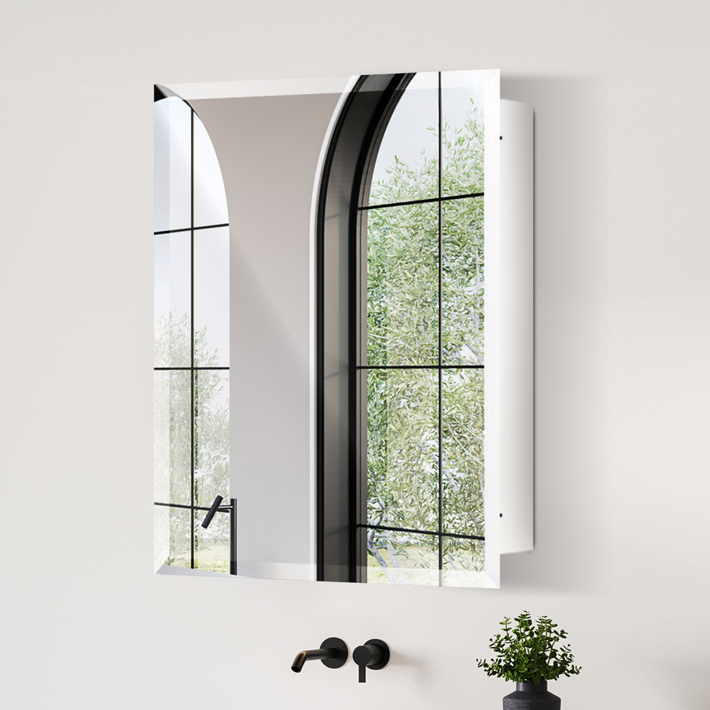 Frameless Beveled Mirror Medicine Cabinet – Wall-Mounted