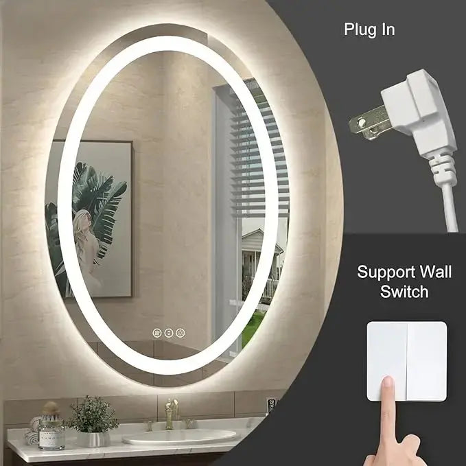 Oval LED Bathroom Vanity Mirror – Frontlit Vanity Mirror with Lights, Dimmable & Anti-Fog, Wall Mounted Lighted Mirror for Makeup, Modern Bathroom Décor for Stylish Vanity