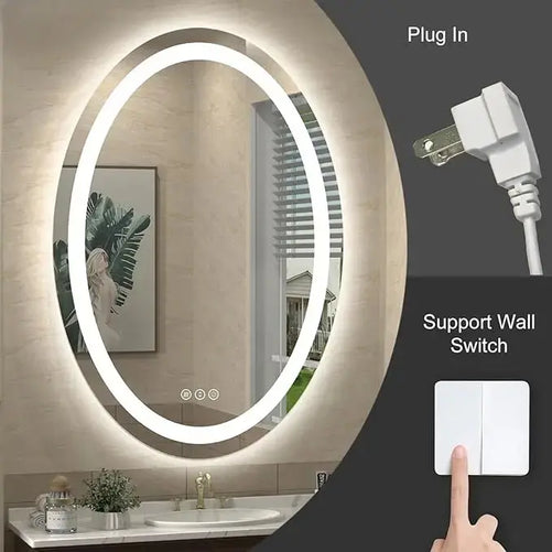 Oval LED Bathroom Vanity Mirror – Frontlit Vanity Mirror with Lights, Dimmable & Anti-Fog, Wall Mounted Lighted Mirror for Makeup, Modern Bathroom Décor for Stylish Vanity