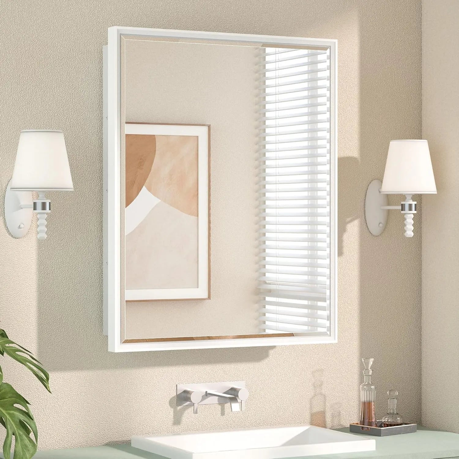 Modern Bathroom Vanity Mirror with Storage – Beveled Metal Frame, Aluminum Alloy Medicine Cabinet with Adjustable Shelves – Ideal for Bathroom, Living room Organization and Stylish Décor