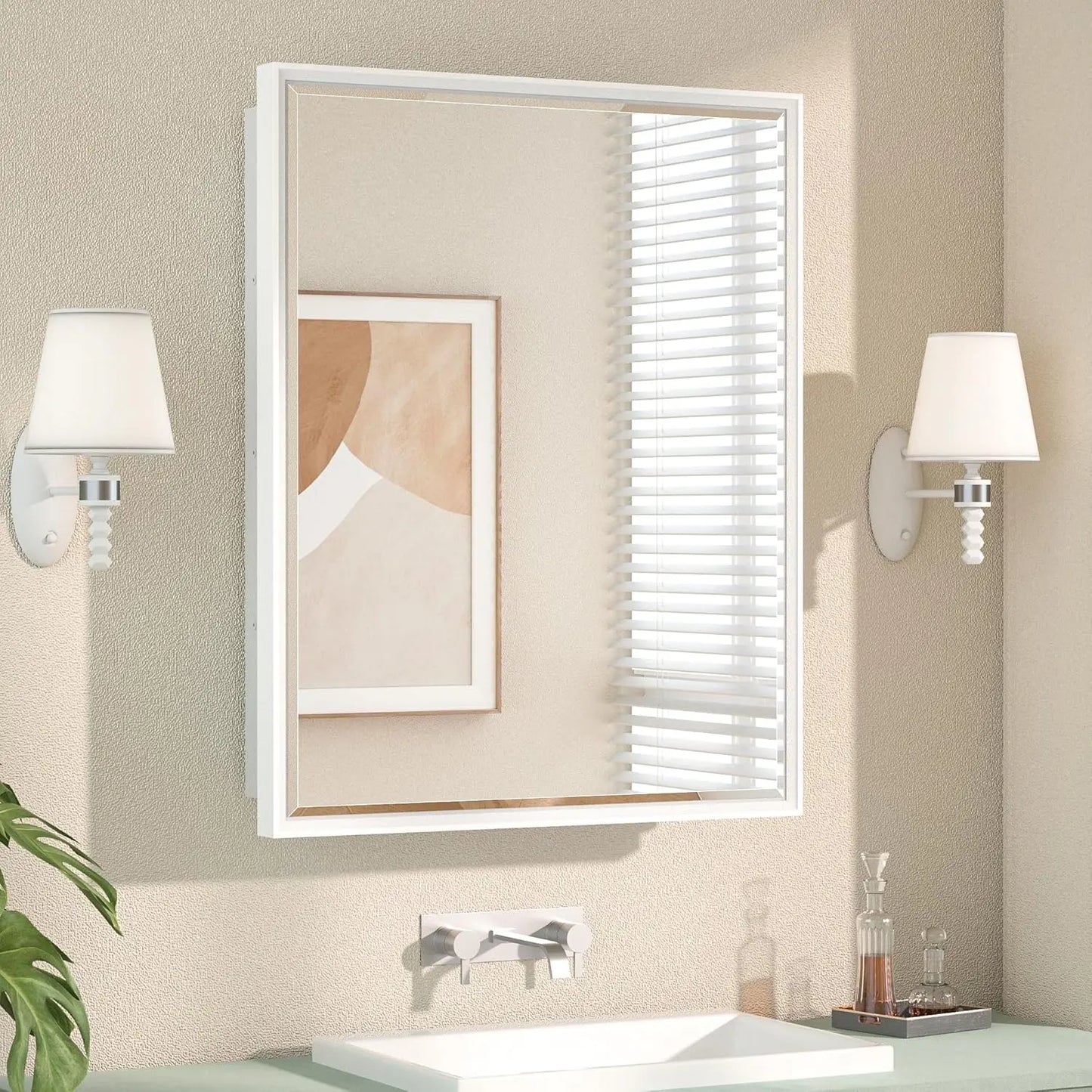 Modern Bathroom Vanity Mirror with Storage – Beveled Metal Frame, Aluminum Alloy Medicine Cabinet with Adjustable Shelves – Ideal for Bathroom, Living room Organization and Stylish Décor