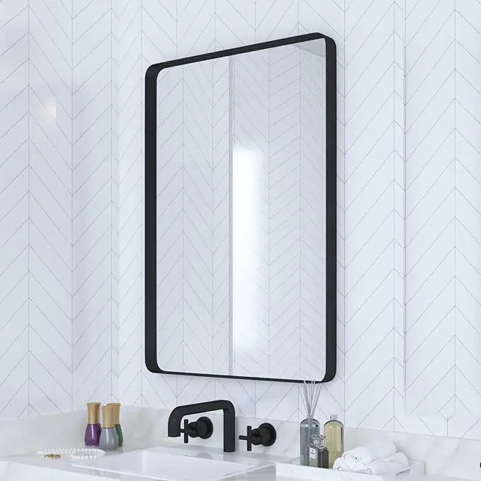 Aluminum Framed Bathroom Vanity Mirror – HD Tempered Glass Wall-Mounted Design, Ideal for Over-the-Sink Use, Supports Horizontal/Vertical Installation for Modern Décor