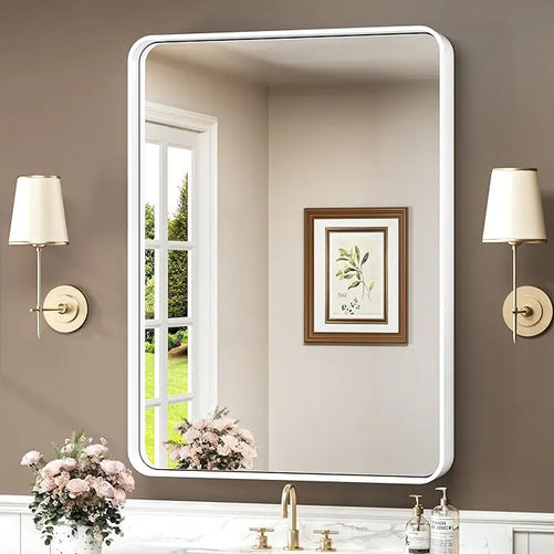 Aluminum Framed Bathroom Vanity Mirror – HD Tempered Glass Wall-Mounted Design, Ideal for Over-the-Sink Use, Supports Horizontal/Vertical Installation for Modern Décor