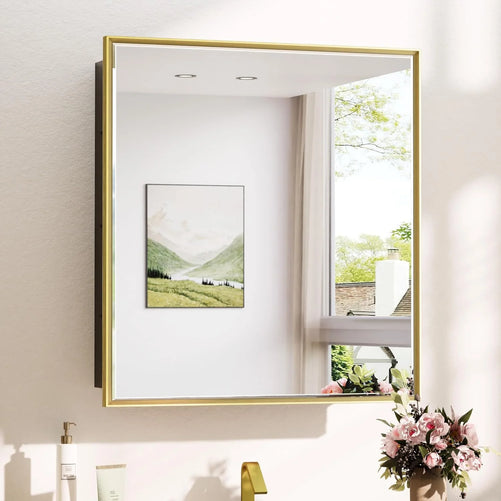 Modern Bathroom Vanity Mirror with Storage – Beveled Metal Frame, Aluminum Alloy Medicine Cabinet with Adjustable Shelves – Ideal for Bathroom, Living room Organization and Stylish Décor