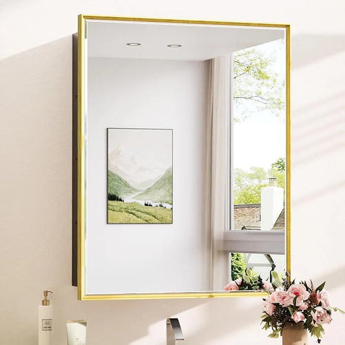 Modern Bathroom Vanity Mirror with Storage – Beveled Metal Frame, Aluminum Alloy Medicine Cabinet with Adjustable Shelves – Ideal for Bathroom, Living room Organization and Stylish Décor