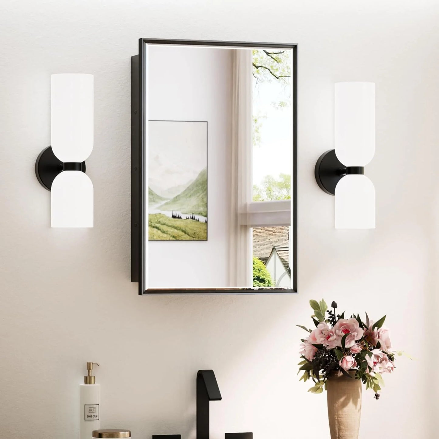 Modern Bathroom Vanity Mirror with Storage – Beveled Metal Frame, Aluminum Alloy Medicine Cabinet with Adjustable Shelves – Ideal for Bathroom, Living room Organization and Stylish Décor