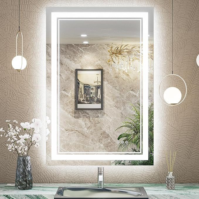 Bathroom Vanity  LED Mirror with Lights – Frontlit & Backlit, Anti-Fog, 3-Color Stepless Dimmable, Memory Function, Shatterproof, CRI 90+, UL Listed Driver – Modern Vanity Mirror