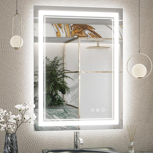 Bathroom Vanity  LED Mirror with Lights – Frontlit & Backlit, Anti-Fog, 3-Color Stepless Dimmable, Memory Function, Shatterproof, CRI 90+, UL Listed Driver – Modern Vanity Mirror