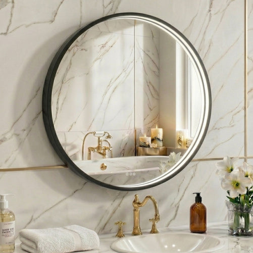 LED Round Bathroom Mirror –Anti-Fog, Dimmable, 3 Color Modes, Modern Design