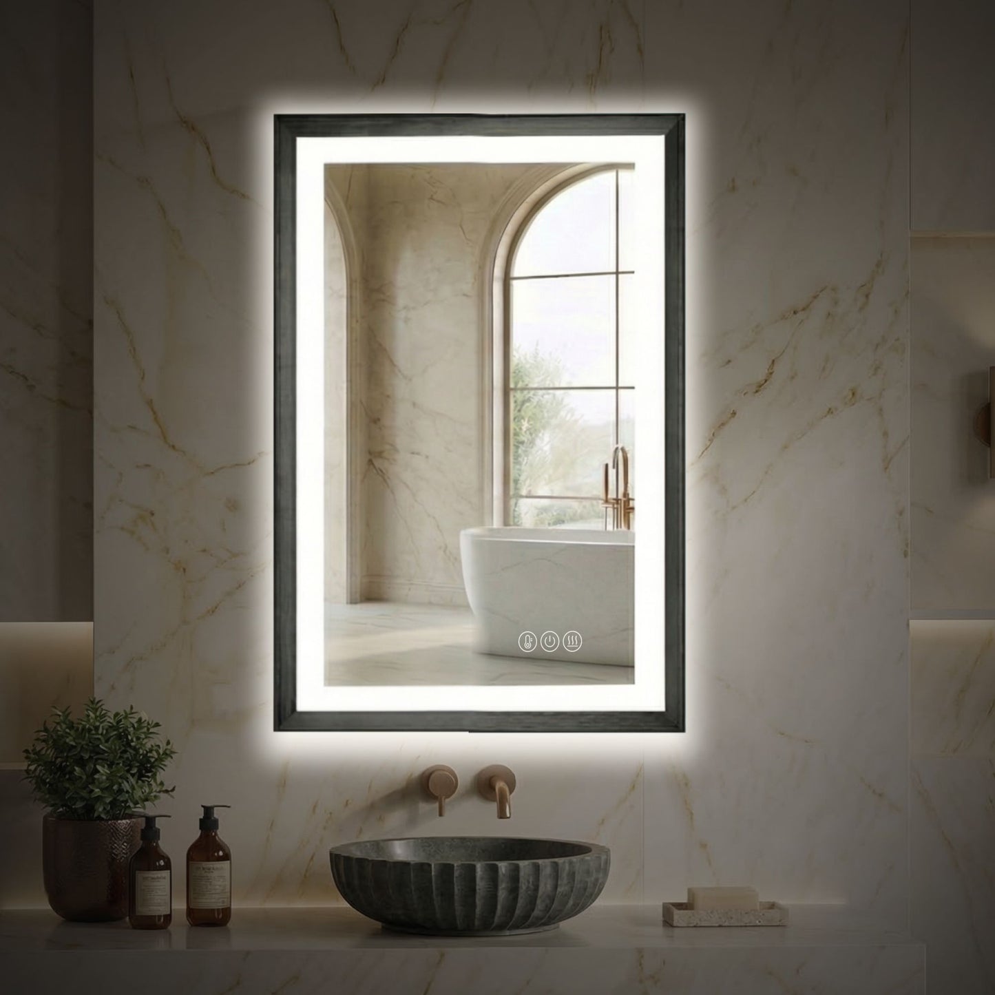 Sleek LED Vanity Mirror – Beveled Edge, 3-Color Dimming, Anti-Fog