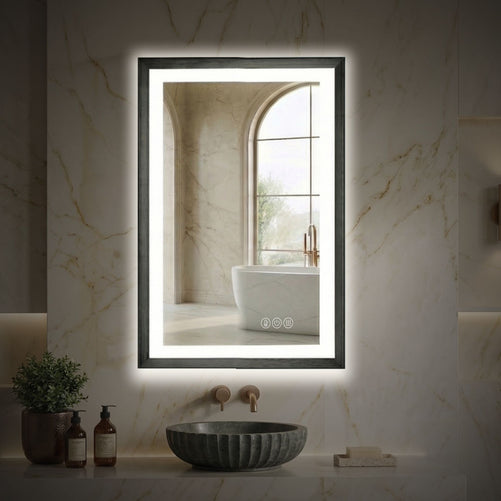 Sleek LED Vanity Mirror – Beveled Edge, 3-Color Dimming, Anti-Fog