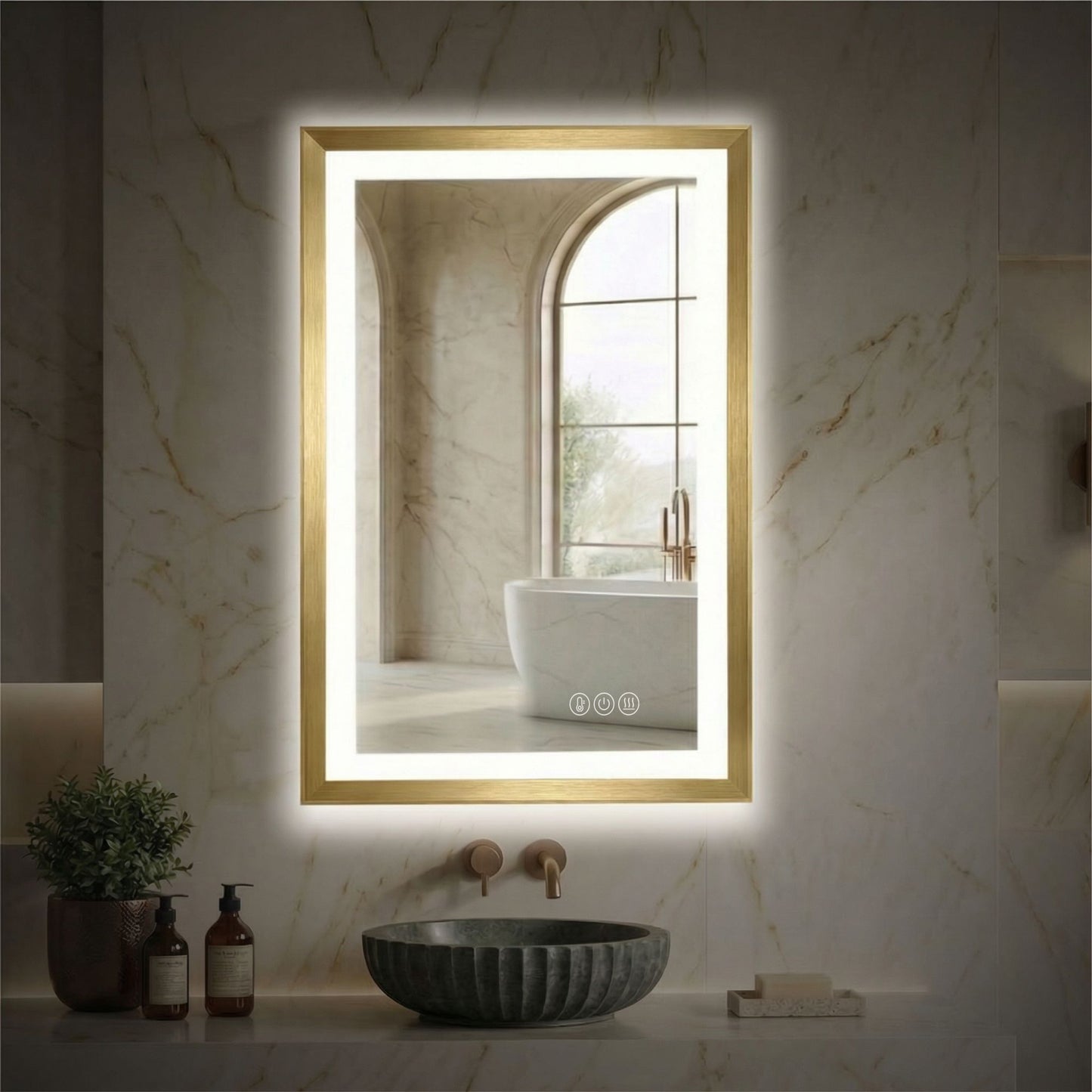 Sleek LED Vanity Mirror – Beveled Edge, 3-Color Dimming, Anti-Fog