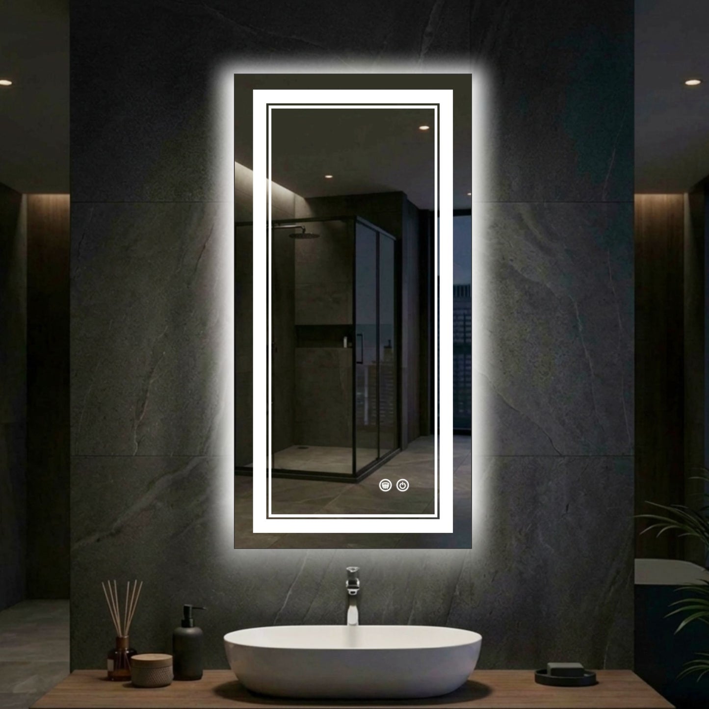 Dimmable Double LED Bathroom Mirror – Front & Backlit, Anti-Fog