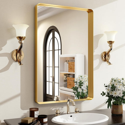 Aluminum Framed Bathroom Vanity Mirror – HD Tempered Glass Wall-Mounted Design, Ideal for Over-the-Sink Use, Supports Horizontal/Vertical Installation for Modern Décor