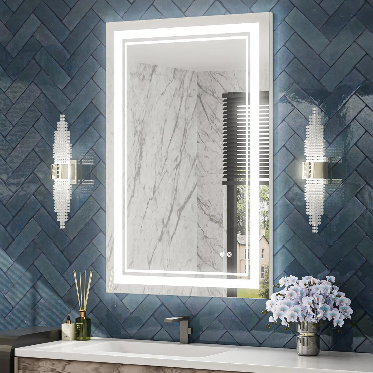 Frameless Rectangular LED Bathroom Vanity Mirror – Anti-Fog, Wall-Mounted, Dimmable Bright Light, 3 Color Temperatures, Modern Design, Touch Control, Ideal for Vanity, Makeup & Grooming