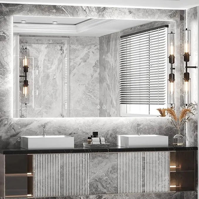 LED Backlit Bathroom Vanity Mirror – Anti-Fog Lighted Vanity Mirror, Stepless Dimmable, CRI 90+, IP54 Waterproof, Wall Mounted, Horizontal or Vertical Installation for Modern Bathroom