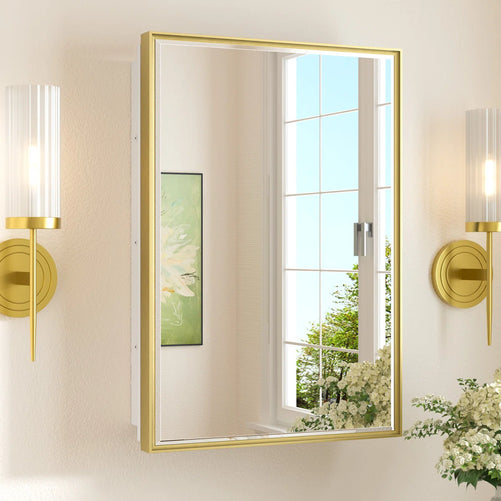 Modern Bathroom Vanity Mirror with Storage – Beveled Metal Frame, Aluminum Alloy Medicine Cabinet with Adjustable Shelves – Ideal for Bathroom, Living room Organization and Stylish Décor