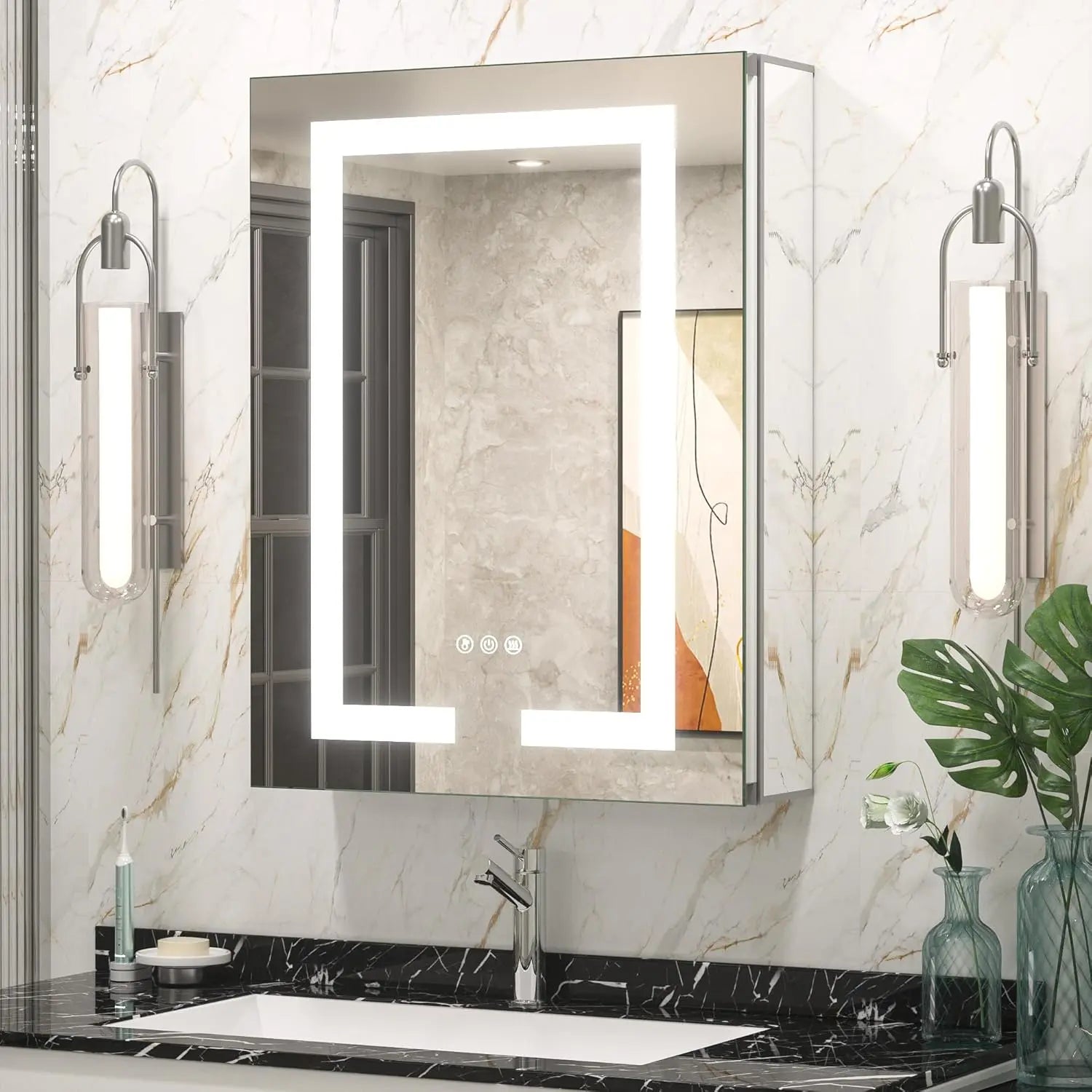 Modern Bathroom Vanity Mirror with Storage – Beveled Metal Frame, Aluminum Alloy Medicine Cabinet with Adjustable Shelves – Ideal for Bathroom Organization and Stylish Décor