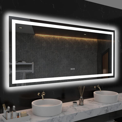 LED Bathroom Mirror with Lights – Front and Backlit, Anti-Fog, Shatterproof Tempered Glass, Waterproof, Memory Function, UL Listed – Modern Vanity Mirror for Multi Use