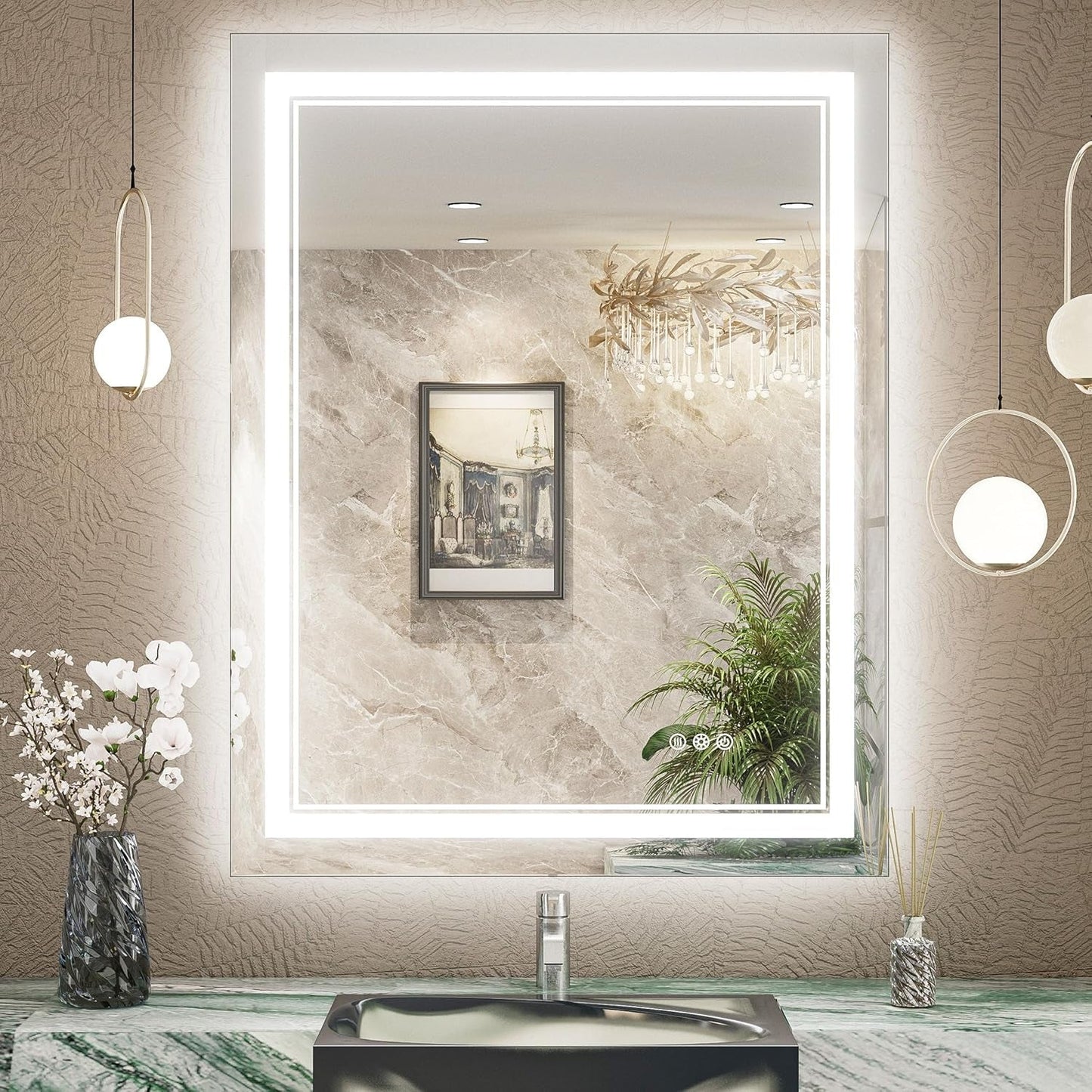Bathroom Vanity  LED Mirror with Lights – Frontlit & Backlit, Anti-Fog, 3-Color Stepless Dimmable, Memory Function, Shatterproof, CRI 90+, UL Listed Driver – Modern Vanity Mirror