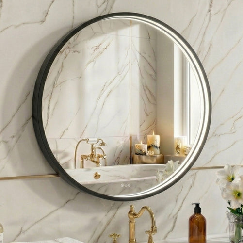 LED Round Bathroom Mirror –Anti-Fog, Dimmable, 3 Color Modes, Modern Design