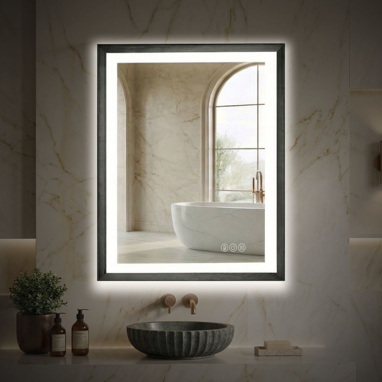 Sleek LED Vanity Mirror – Beveled Edge, 3-Color Dimming, Anti-Fog