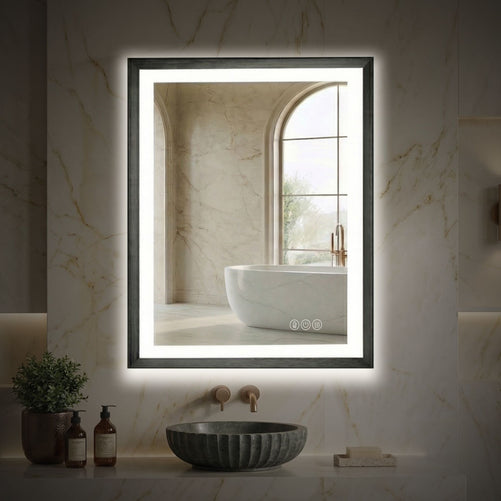 Sleek LED Vanity Mirror – Beveled Edge, 3-Color Dimming, Anti-Fog