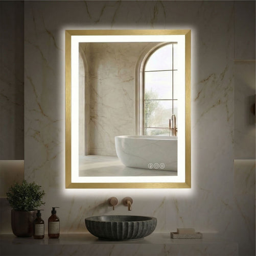 Sleek LED Vanity Mirror – Beveled Edge, 3-Color Dimming, Anti-Fog