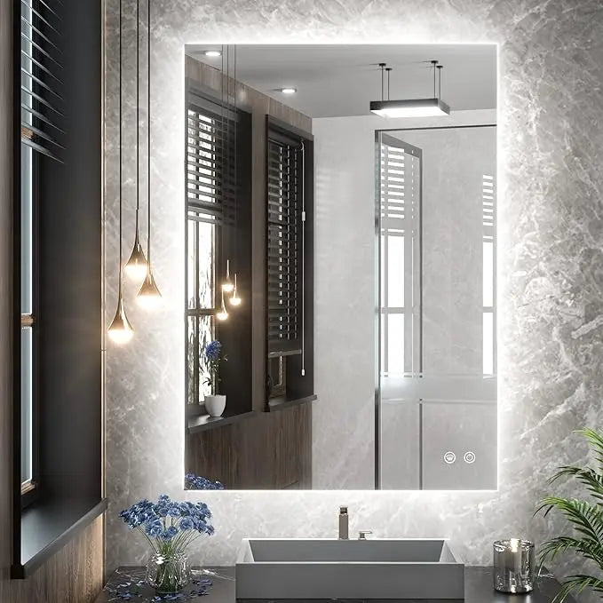LED Backlit Bathroom Vanity Mirror – Anti-Fog Lighted Vanity Mirror, Stepless Dimmable, CRI 90+, IP54 Waterproof, Wall Mounted, Horizontal or Vertical Installation for Modern Bathroom
