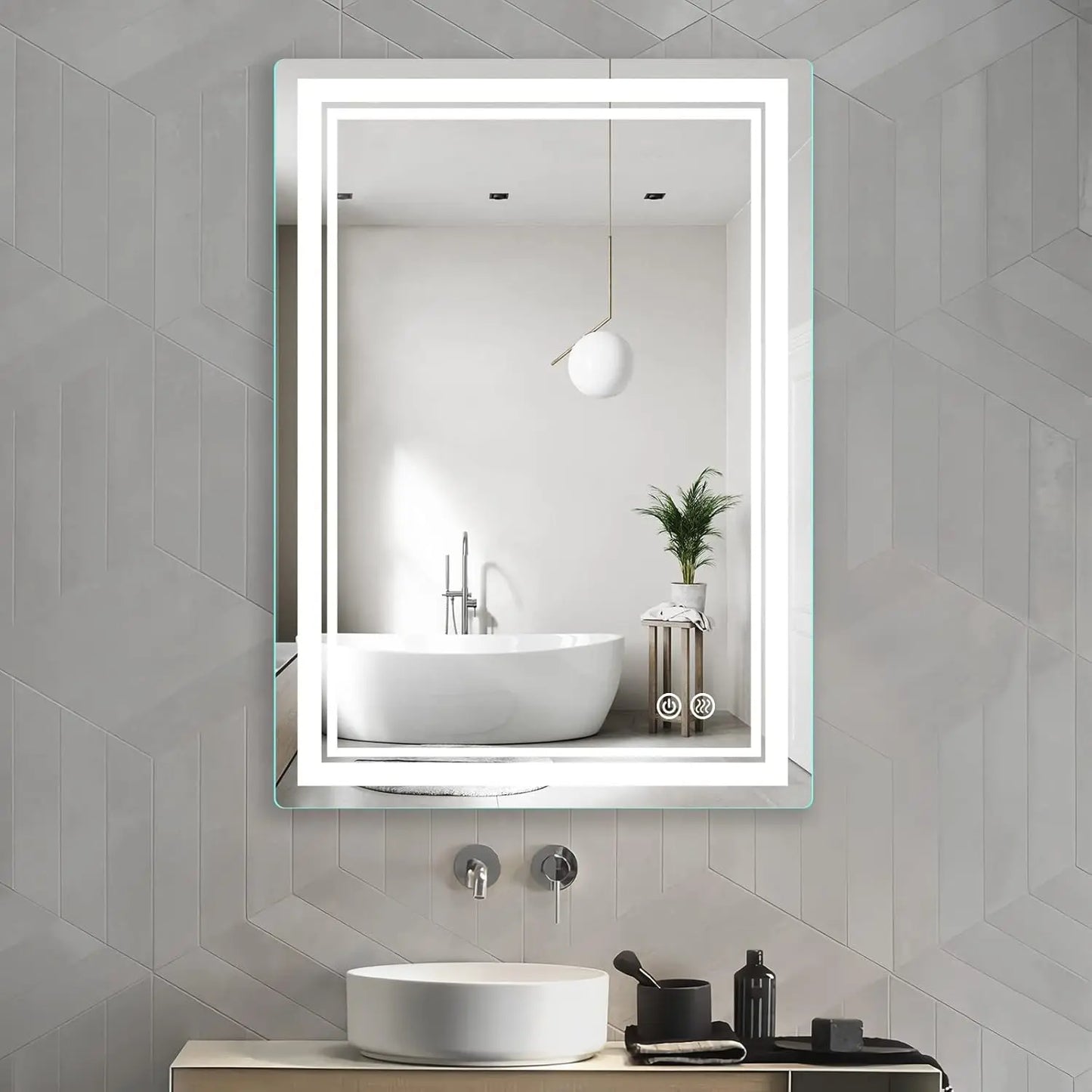 Frameless Rectangular LED Bathroom Vanity Mirror – Anti-Fog, Wall-Mounted, Dimmable Bright Light, 3 Color Temperatures, Modern Design, Touch Control, Ideal for Vanity, Makeup & Grooming