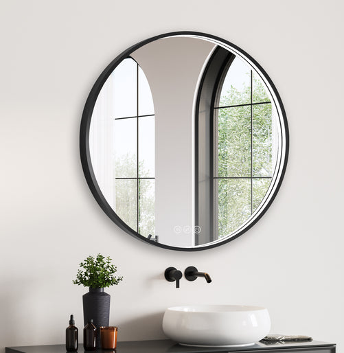 LED Round Bathroom Mirror – 3 Color Modes, Dimmable, Anti-Fog, Modern Design