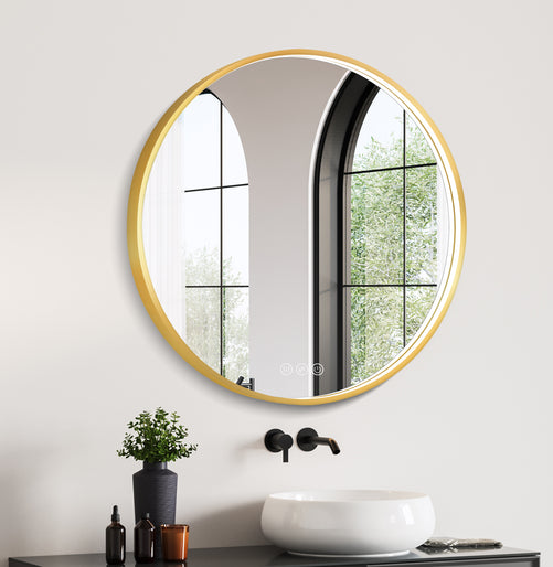 LED Round Bathroom Mirror – 3 Color Modes, Dimmable, Anti-Fog, Modern Design