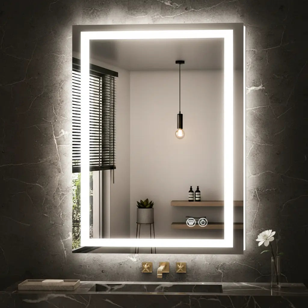 Rectangle LED Bathroom Mirror –Anti-Fog, Front & Backlit, Modern Design