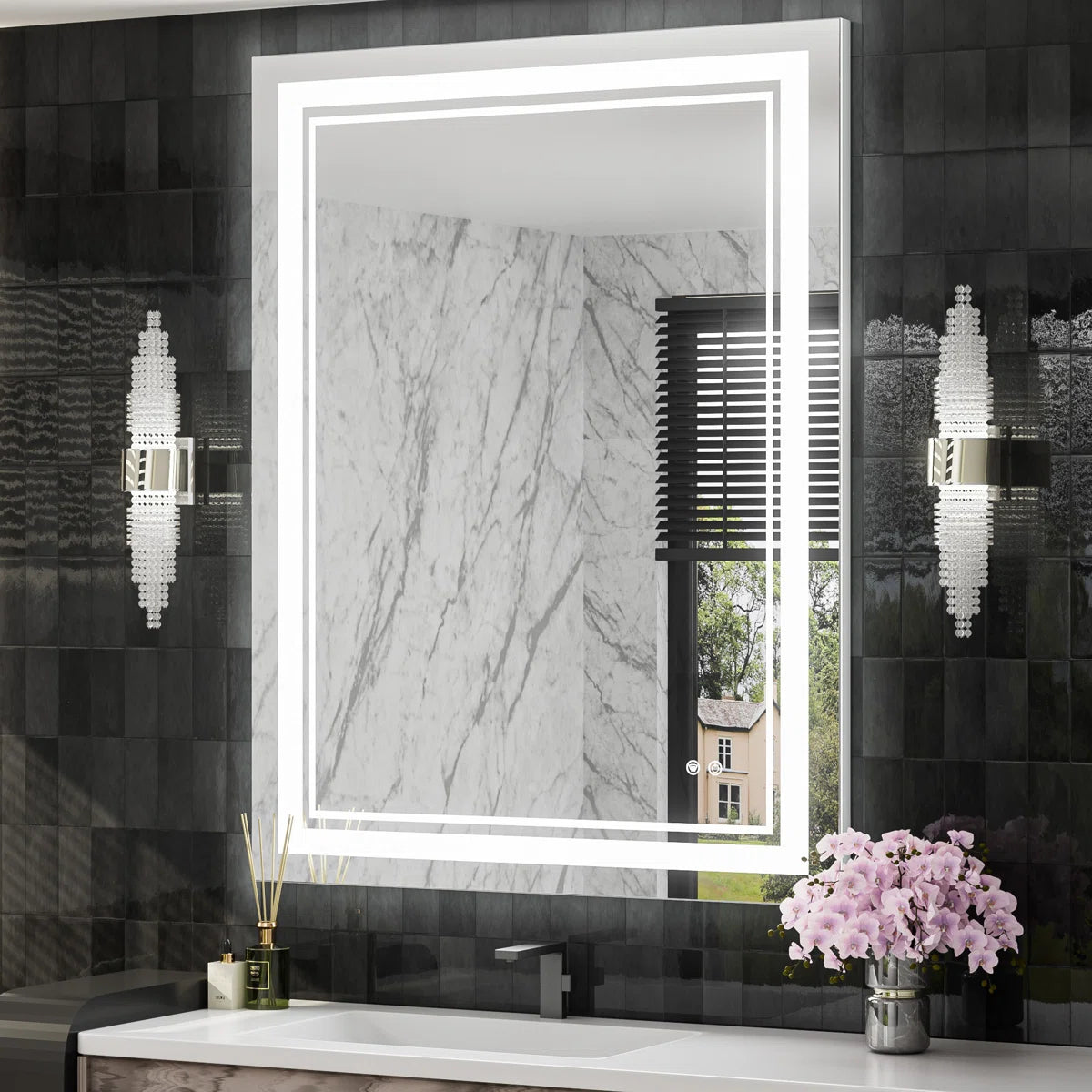 Frameless Rectangular LED Bathroom Vanity Mirror – Anti-Fog, Wall-Mounted, Dimmable Bright Light, 3 Color Temperatures, Modern Design, Touch Control, Ideal for Vanity, Makeup & Grooming