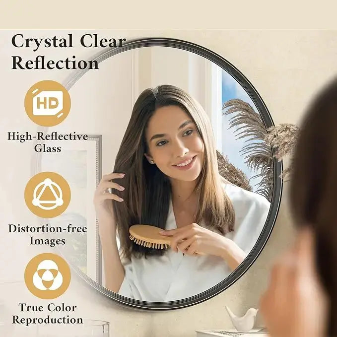 Round Framed Bathroom Mirror – Modern Shatterproof Circle Wall Mirror for Vanity, Ideal for Farmhouse Bathrooms, Bedrooms, Entryways, Living Rooms, Stylish Accent for Any Interior